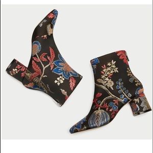 Zara Black Jacquard Heeled Floral Ankle Boots 37